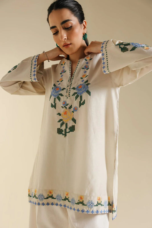 Floral Meadow Printed Farshi - Off-White