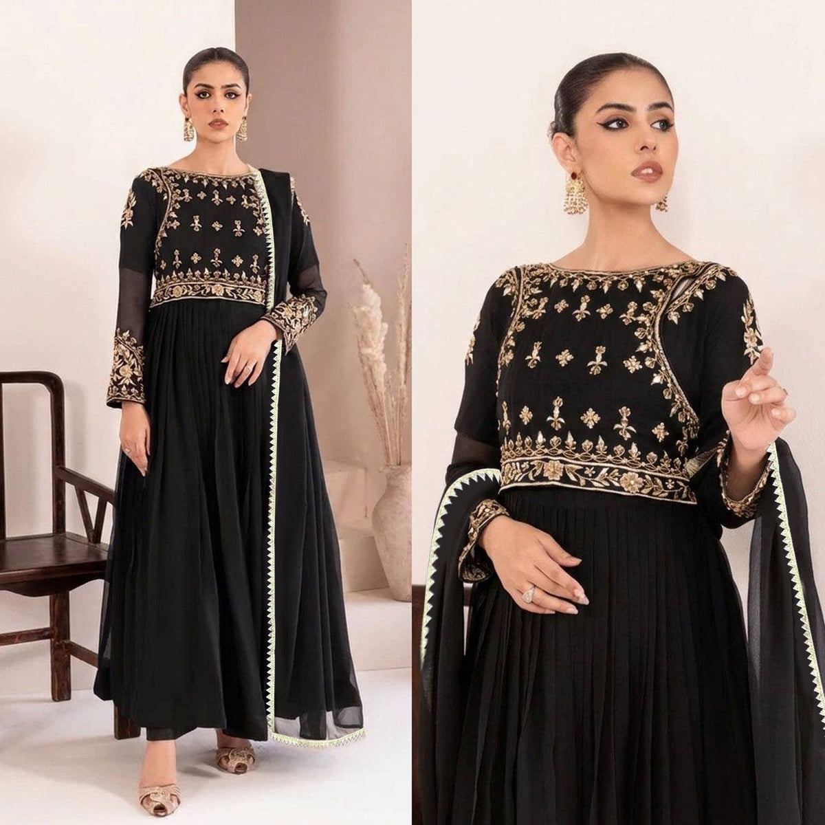 The "Zuri" Hand-Embellished Velvet Anarkali in Deep Garnet