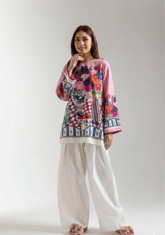 Vibrant Flora Kurta & Farshi Shalwar - Garden Pink