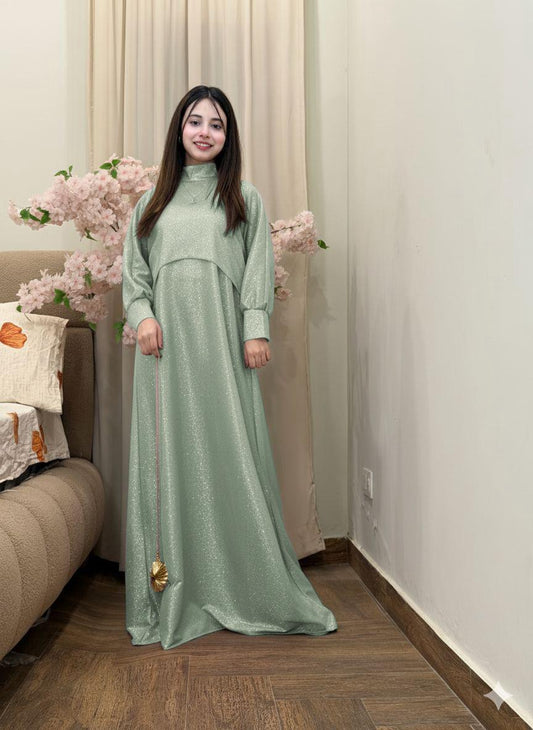 Celestial Shimmer Mock-Neck Maxi Dress - Moonlight