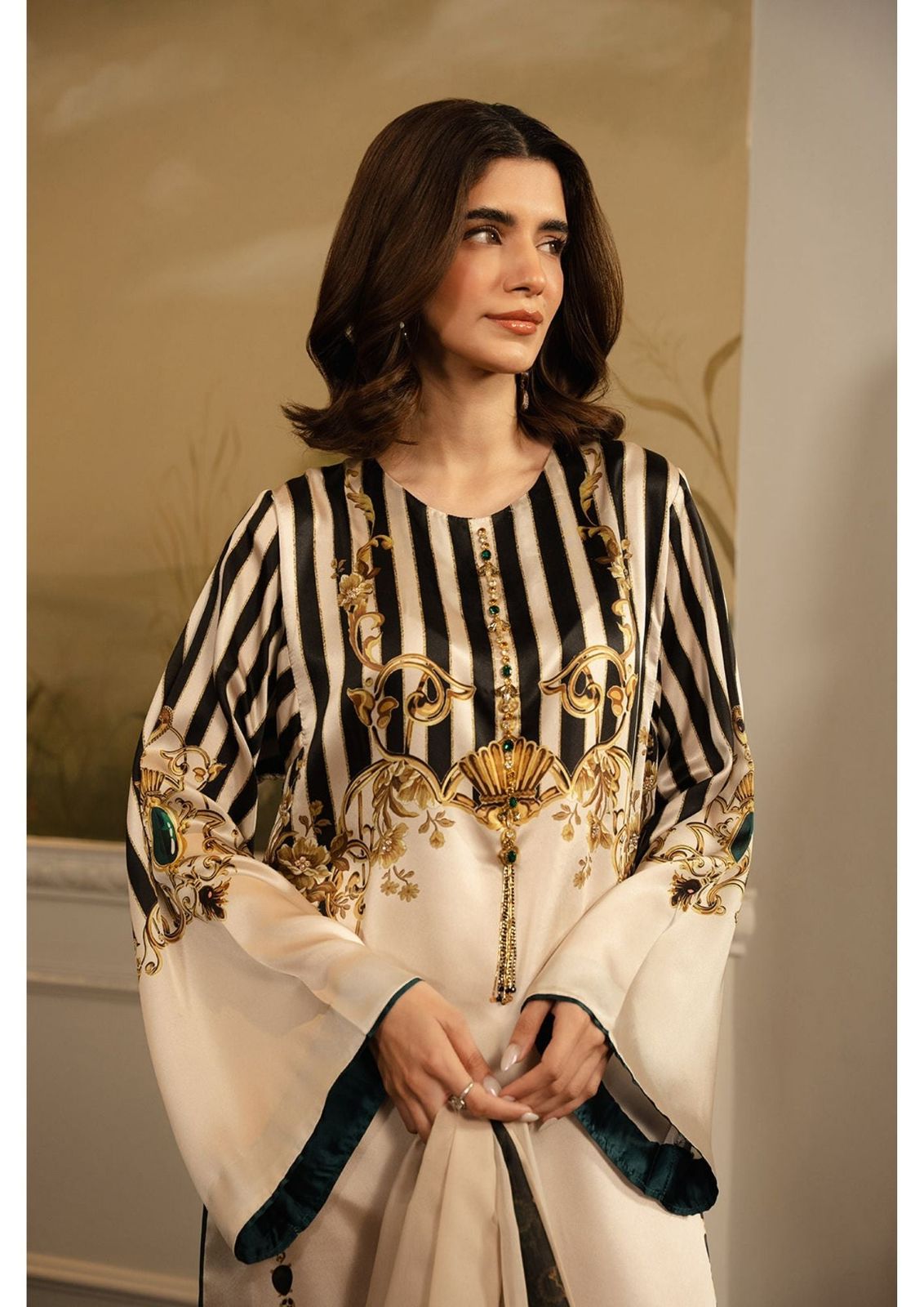 Midnight Baroque Striped Silk Kaftan