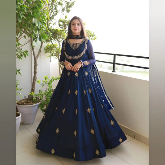 3-Piece Neck, Sleeve & Front Embroidered Chiffon Maxi Set