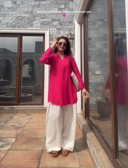 Fuchsia Solid Embroidered Tunic with Farshi Shalwar – 2 Piece