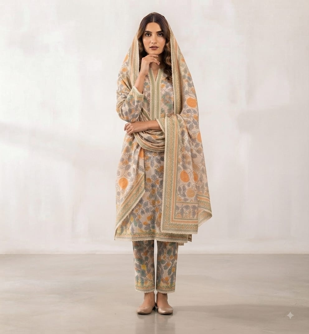 Autumn Leaf Printed Pure Lawn 3-Piece Stitched Suit