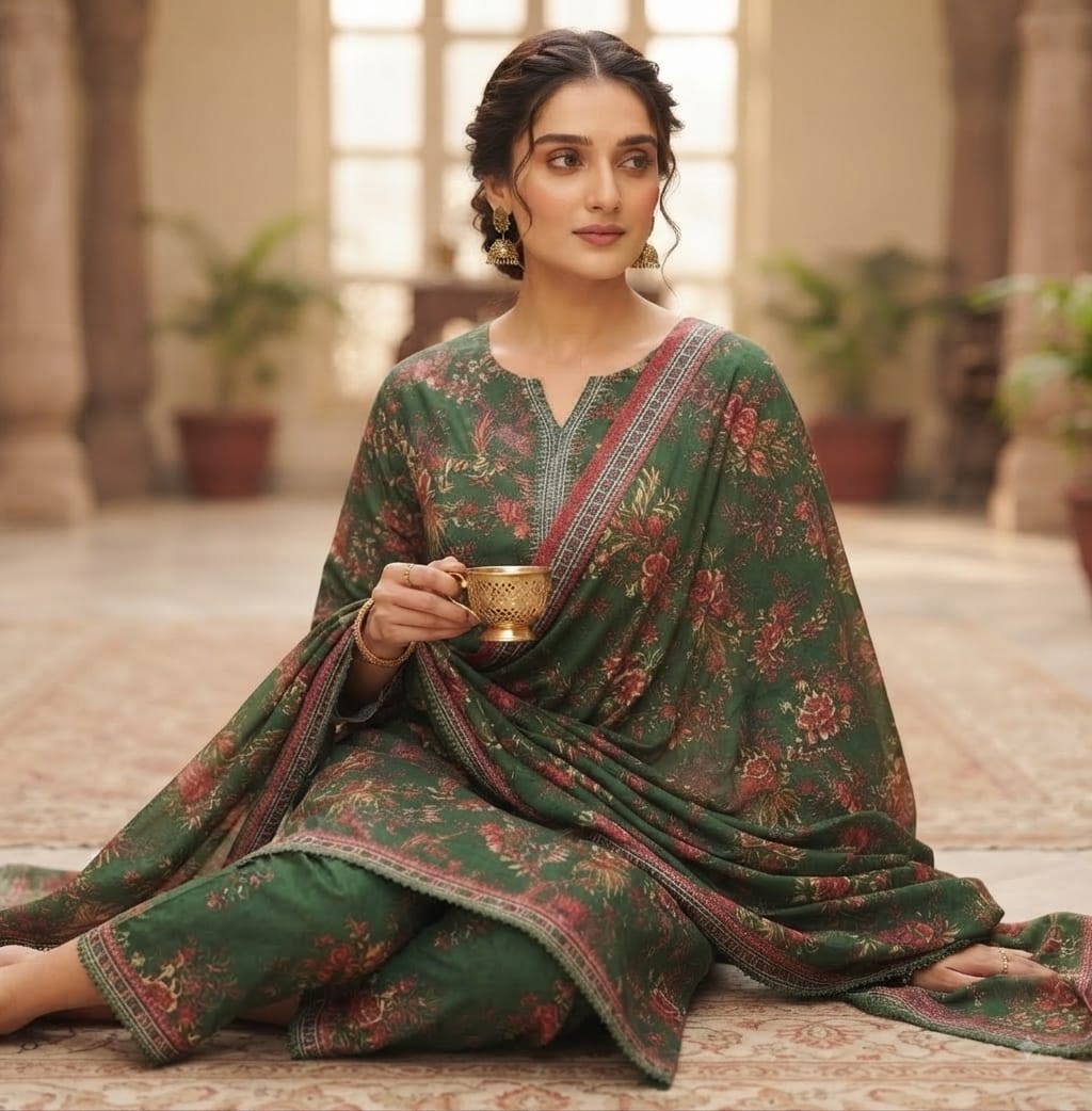 Emerald Floral Printed Pure Lawn 3-Piece Stitched Suit