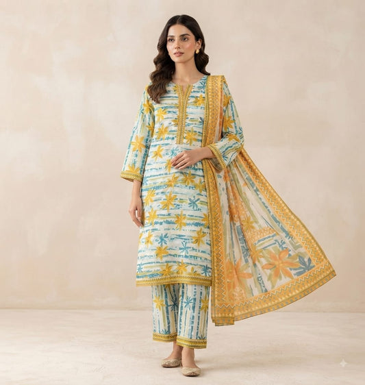 Sunlit Flora Pure Lawn 3-Piece Stitched Suit