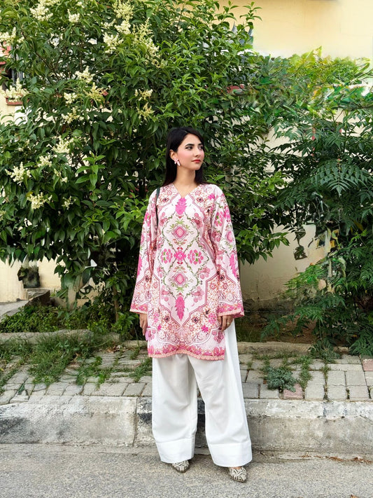 Orchid Lattice Mirror-Print Kurta & Farshi Shalwar