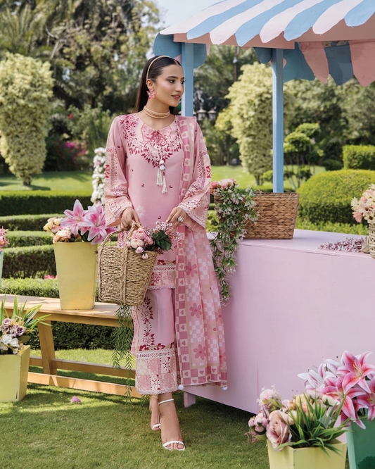 Blush Pink Floral Lawn Printed 3-Piece Suit
