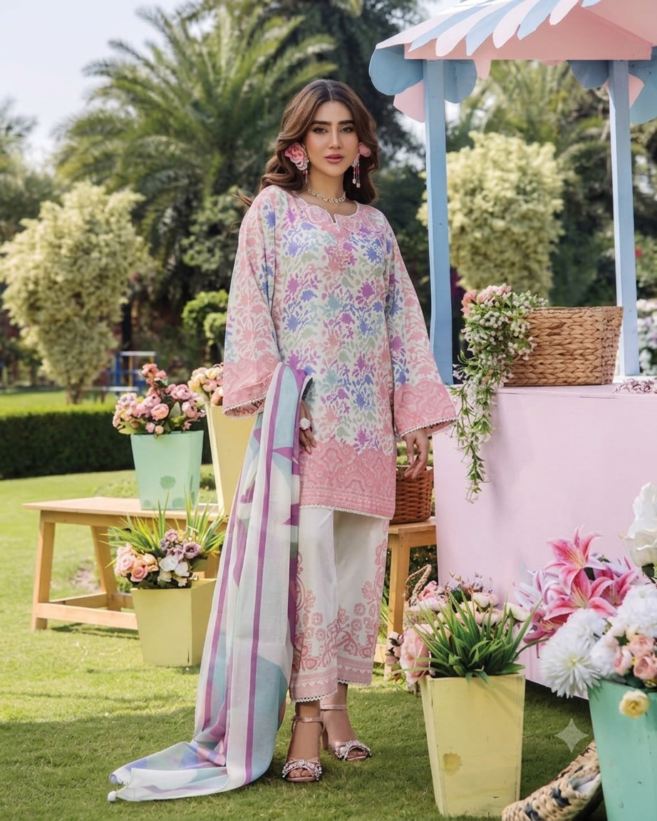 Pastel Floral Bloom Lawn Printed 3-Piece Suit