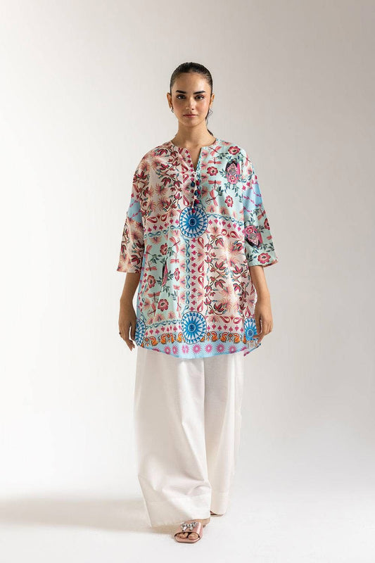 Mandala Print Kurta & Farshi Shalwar - Blue & Rose