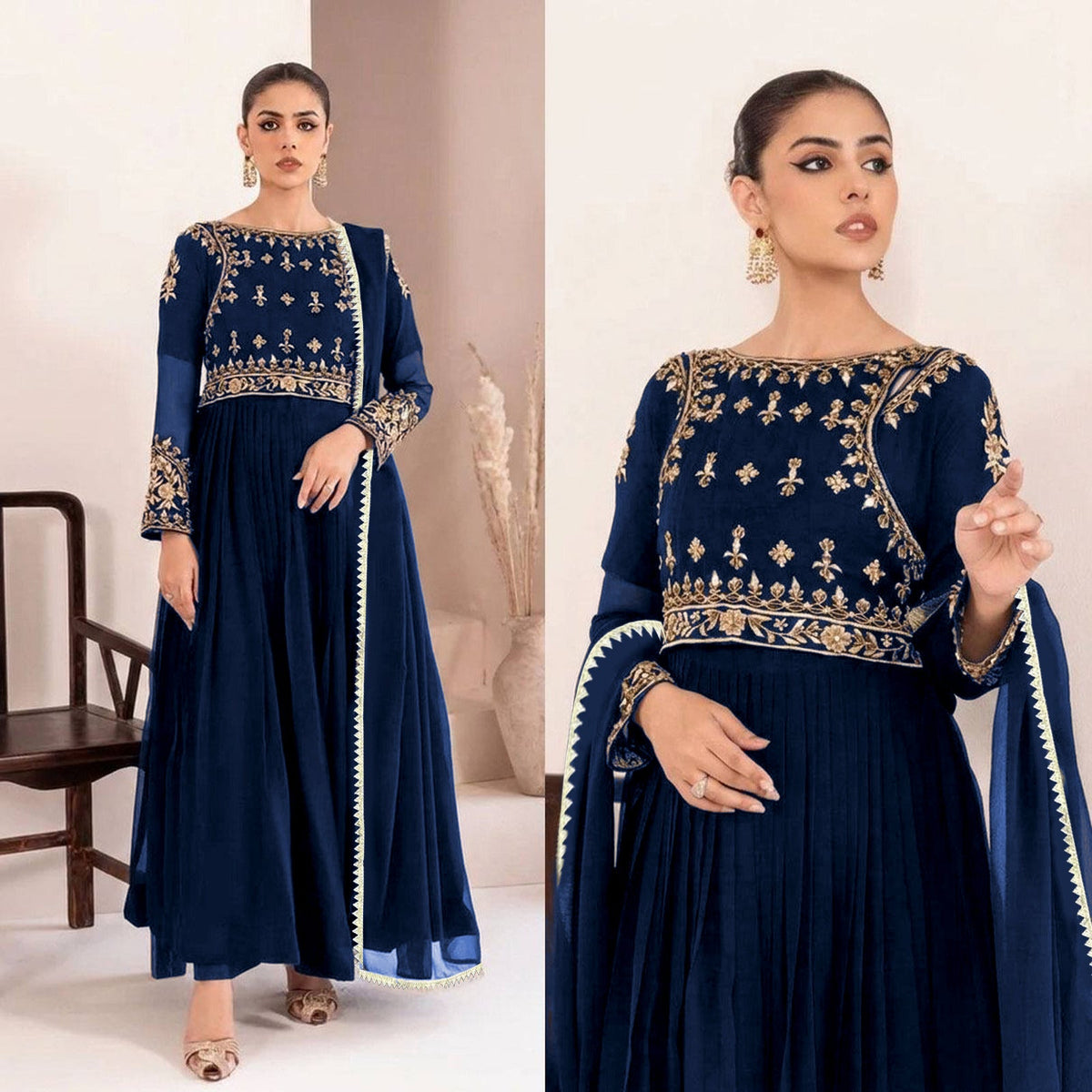 The "Zuri" Hand-Embellished Velvet Anarkali in Deep Garnet