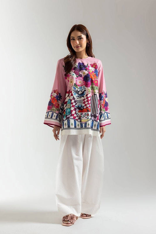 Vibrant Flora Kurta & Farshi Shalwar - Garden Pink