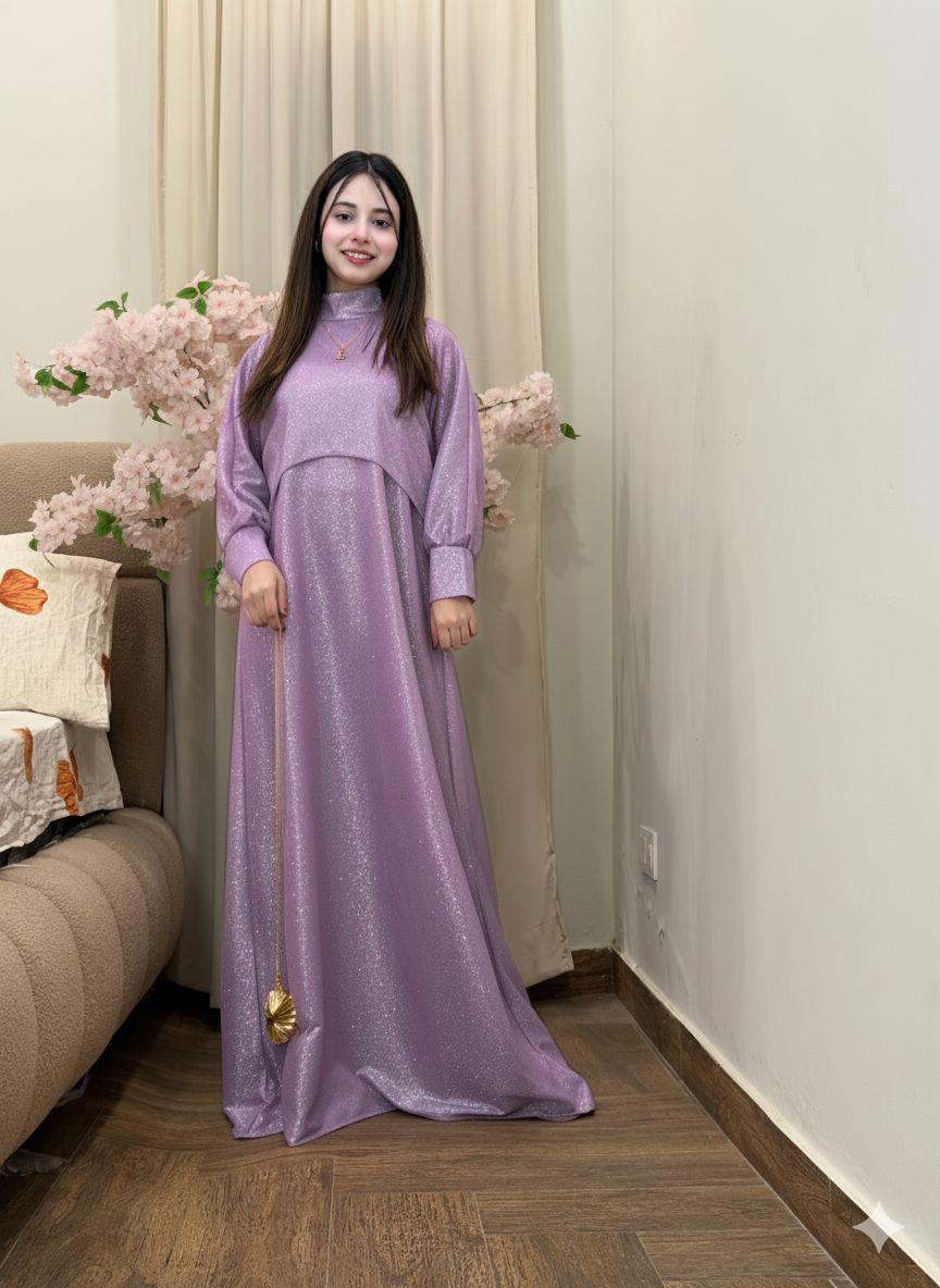Celestial Shimmer Mock-Neck Maxi Dress - Moonlight