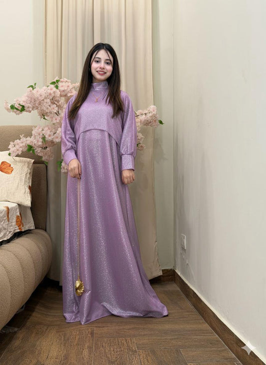 Celestial Shimmer Mock-Neck Maxi Dress - Moonlight