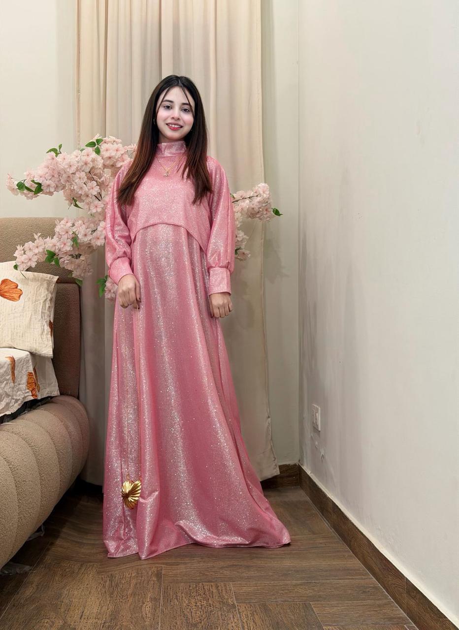 Celestial Shimmer Mock-Neck Maxi Dress - Moonlight