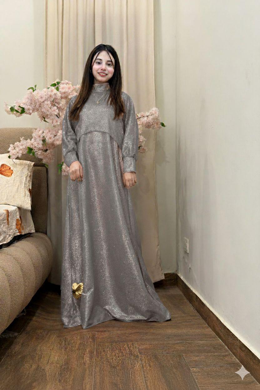 Celestial Shimmer Mock-Neck Maxi Dress - Moonlight