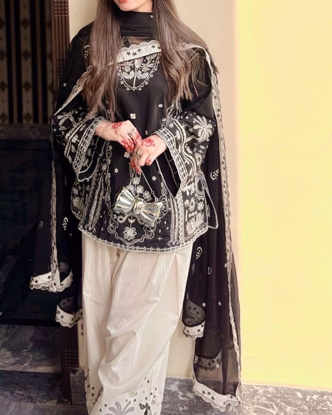 Onyx Starfall Scallop-Trim Embroidered 3-Piece Shalwar Set