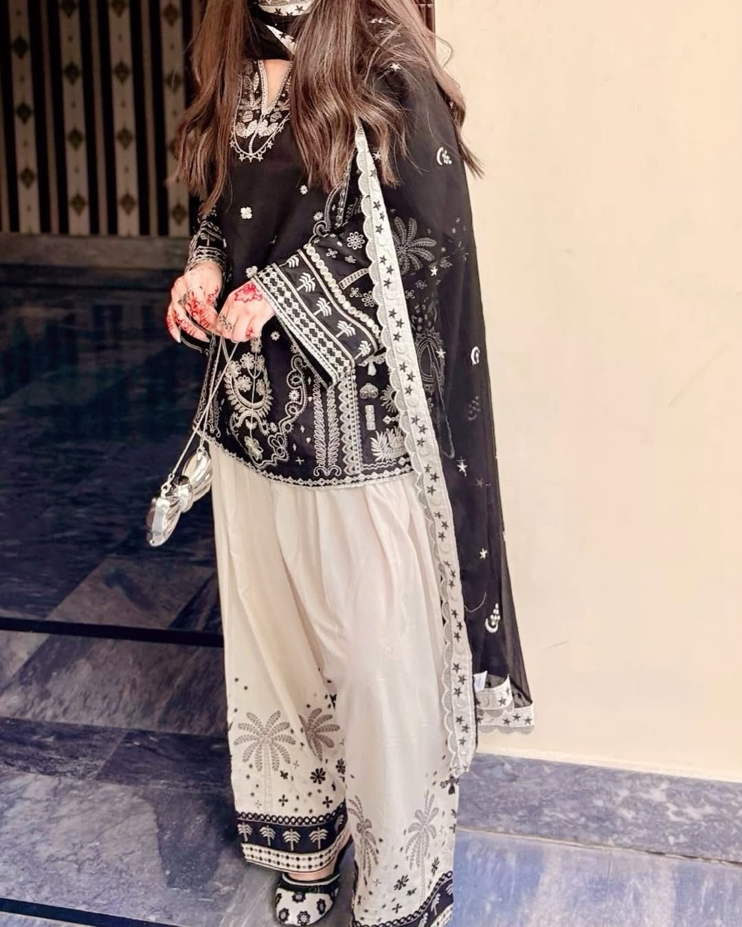 Onyx Starfall Scallop-Trim Embroidered 3-Piece Shalwar Set
