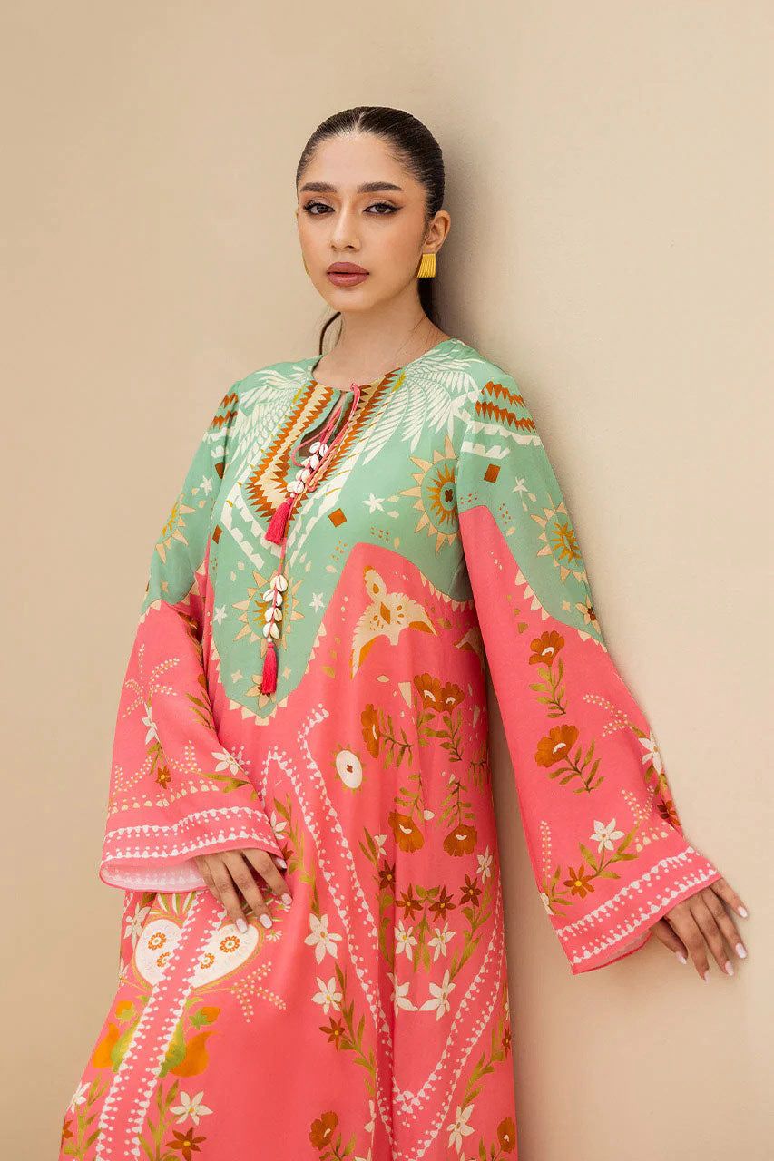 Sunset Coral & Sage Bohemian Tunic