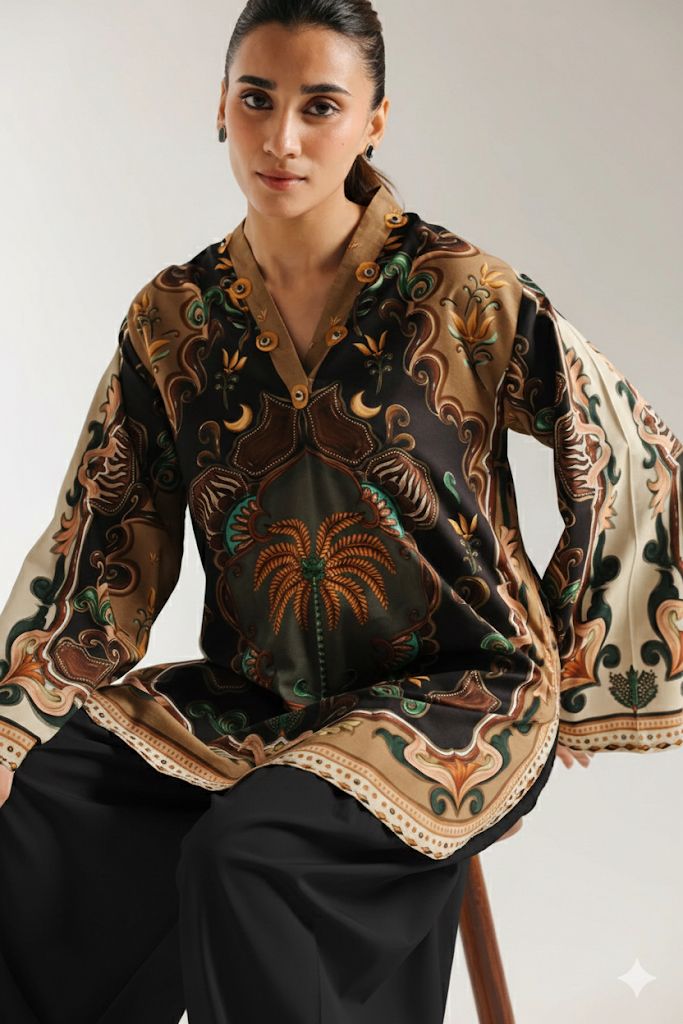 Mystic Palm Printed Ethnic Tunic - Kurti & Farshi Shalwar
