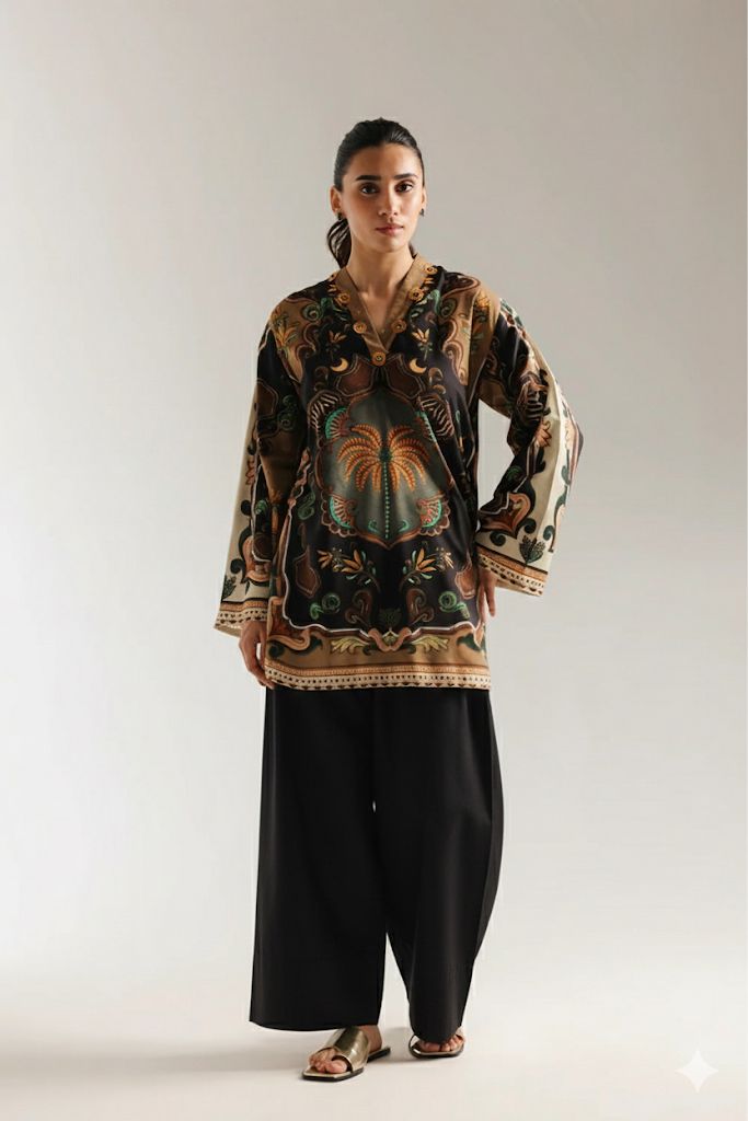 Mystic Palm Printed Ethnic Tunic - Kurti & Farshi Shalwar