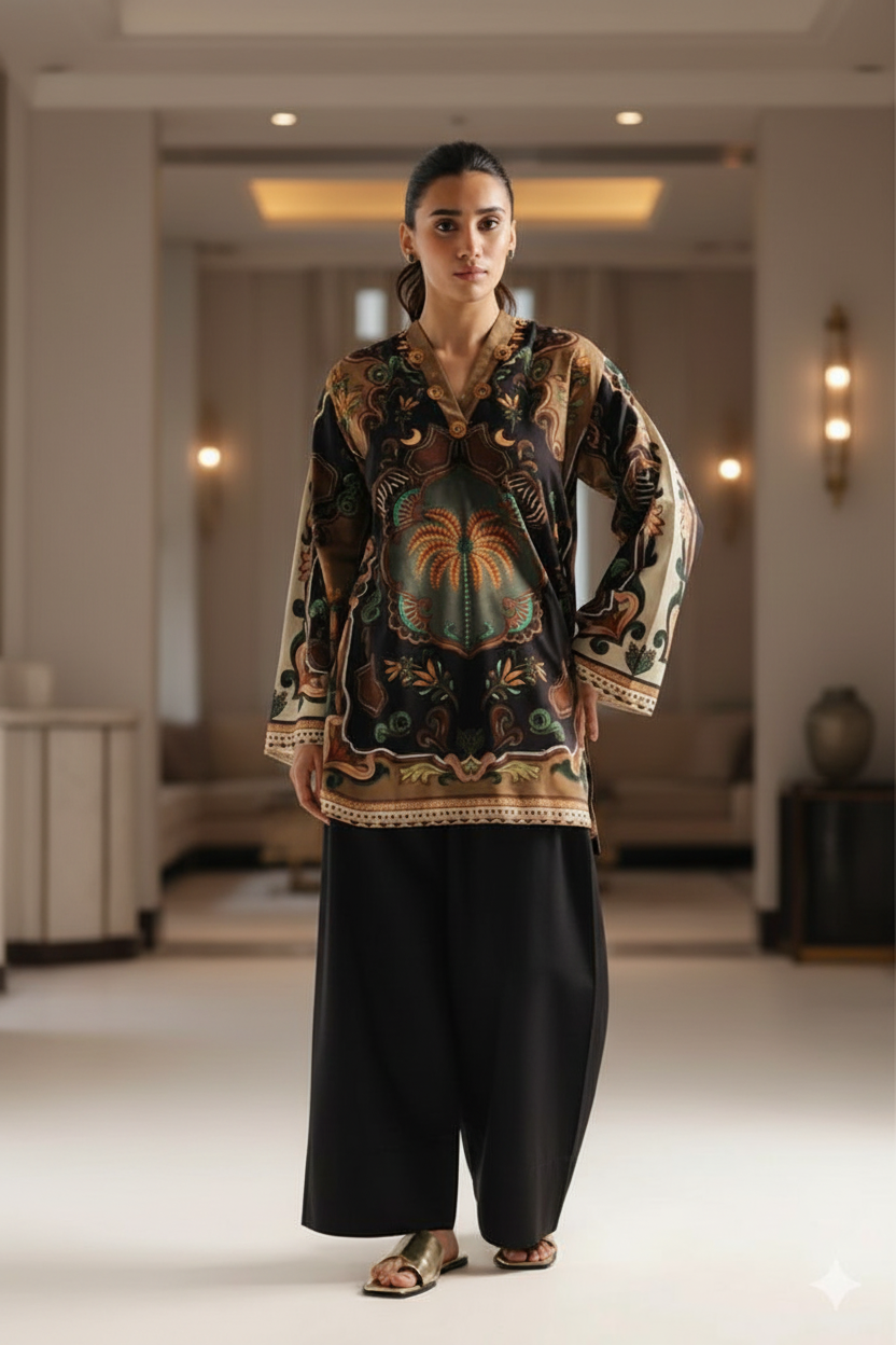 Mystic Palm Printed Ethnic Tunic - Kurti & Farshi Shalwar