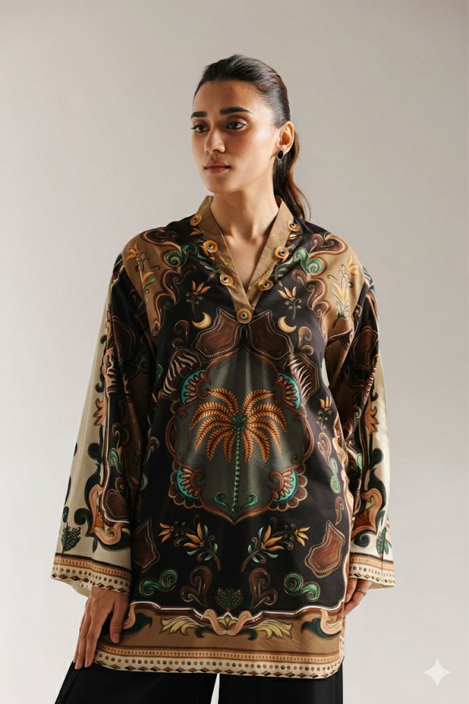 Mystic Palm Printed Ethnic Tunic - Kurti & Farshi Shalwar