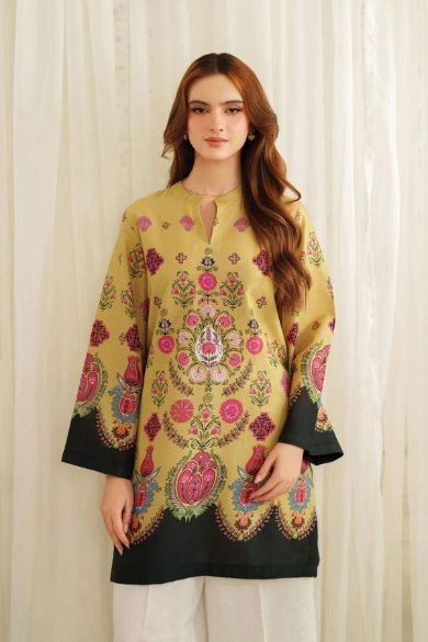 Mustard Floral Printed Kurta with Farshi Shalwar for Women | Elegant Casual & Festive Wear