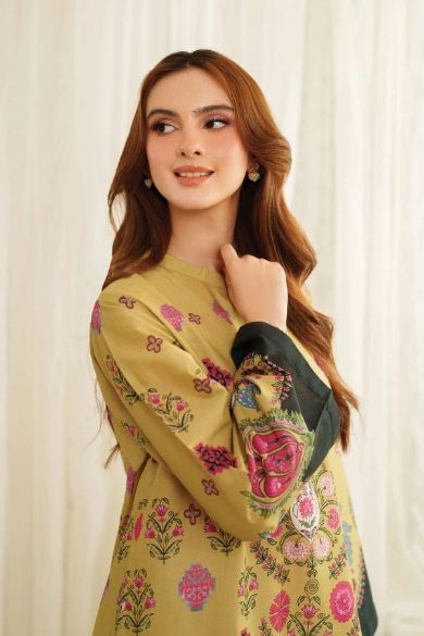 Mustard Floral Printed Kurta with Farshi Shalwar for Women | Elegant Casual & Festive Wear