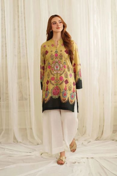 Mustard Floral Printed Kurta with Farshi Shalwar for Women | Elegant Casual & Festive Wear