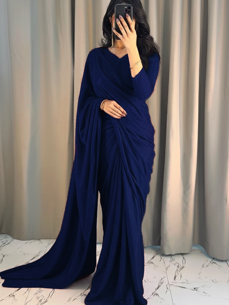 Starlight Shimmer Saree – Glitter Sequin Fabric with Matching V-Neck Blouse