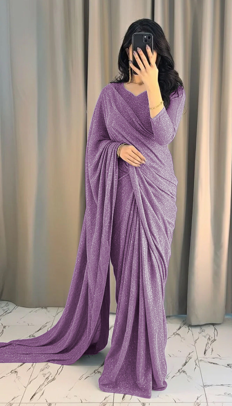 Starlight Shimmer Saree – Glitter Sequin Fabric with Matching V-Neck Blouse