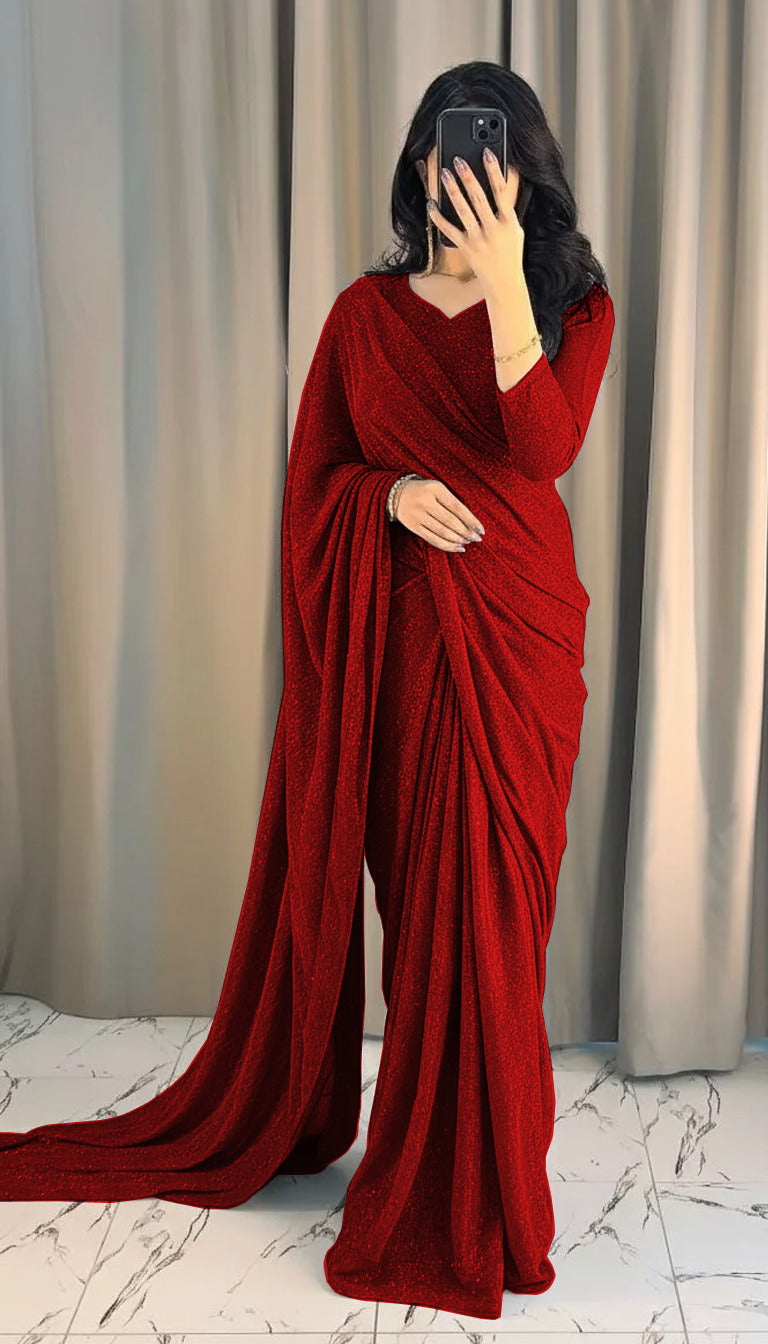 Starlight Shimmer Saree – Glitter Sequin Fabric with Matching V-Neck Blouse