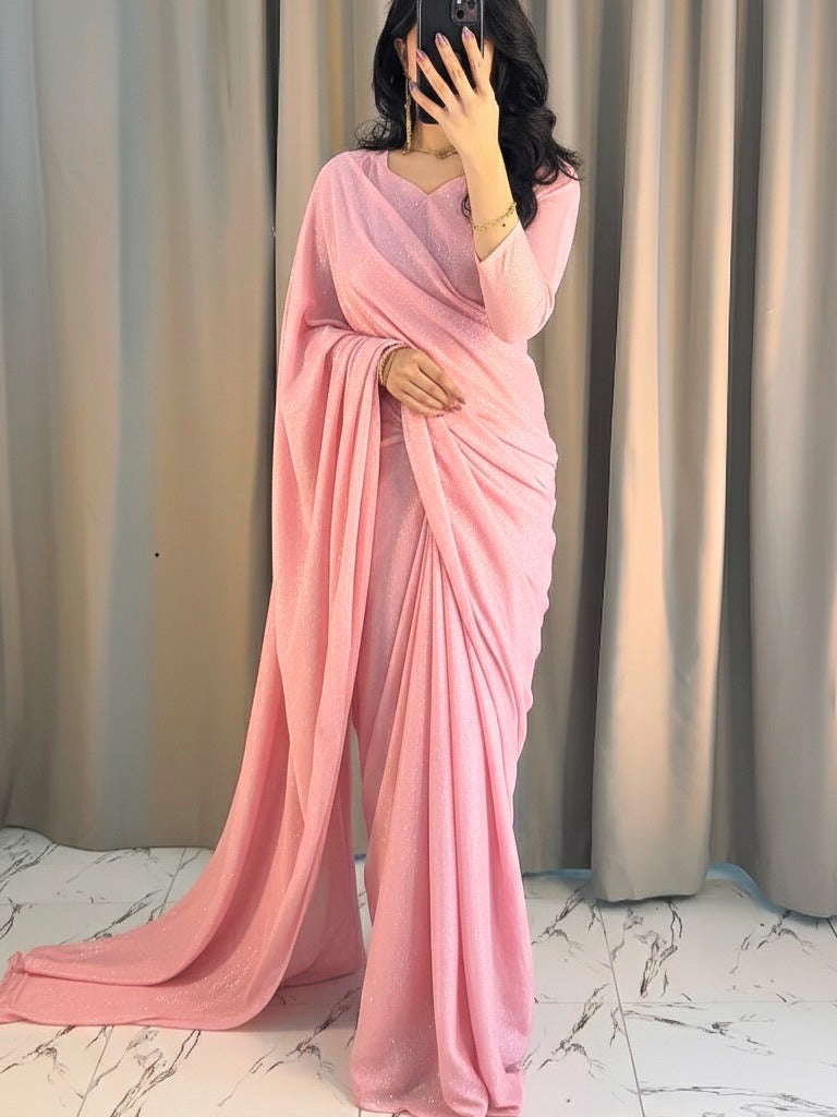Starlight Shimmer Saree – Glitter Sequin Fabric with Matching V-Neck Blouse