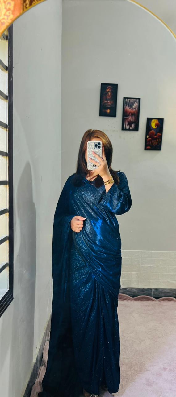 Starlight Shimmer Saree – Glitter Sequin Fabric with Matching V-Neck Blouse