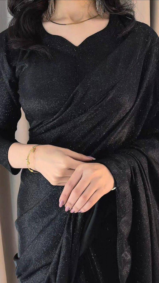 Starlight Shimmer Saree – Glitter Sequin Fabric with Matching V-Neck Blouse