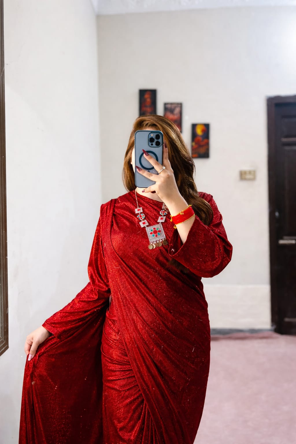 Starlight Shimmer Saree – Glitter Sequin Fabric with Matching V-Neck Blouse