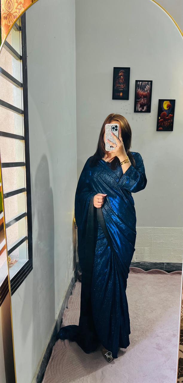 Starlight Shimmer Saree – Glitter Sequin Fabric with Matching V-Neck Blouse