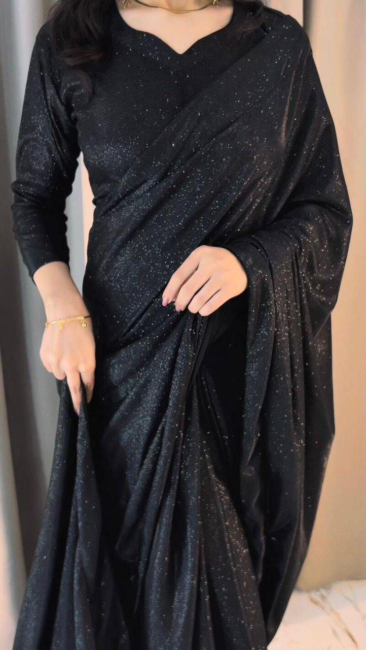 Starlight Shimmer Saree – Glitter Sequin Fabric with Matching V-Neck Blouse