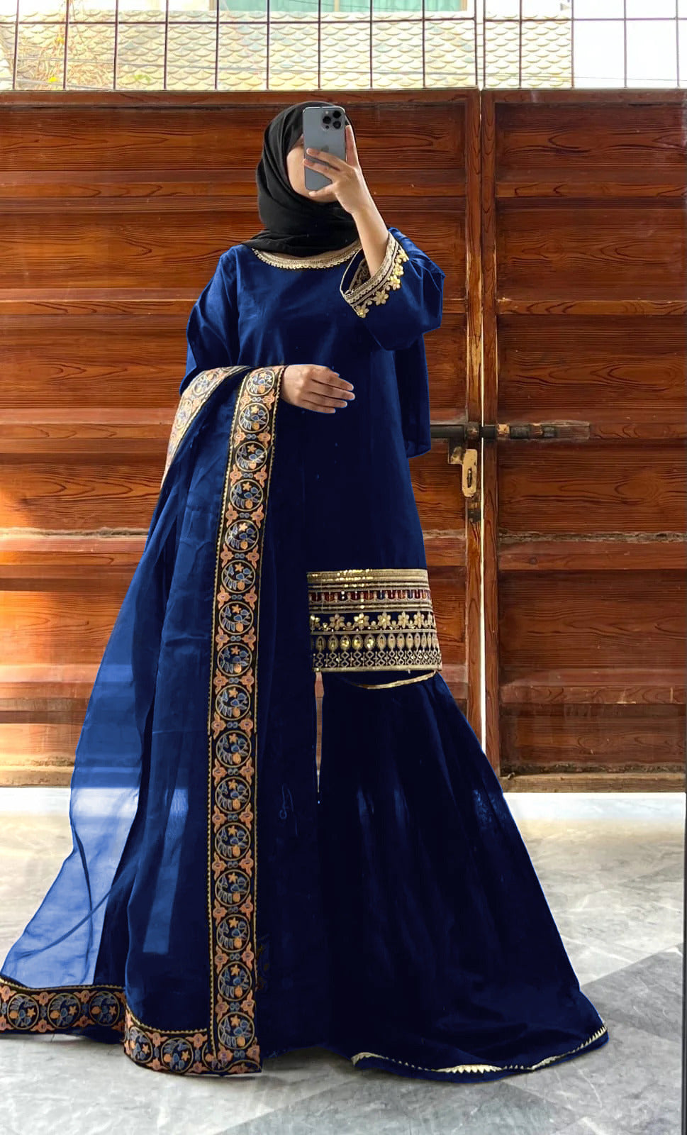 Zari Embroidered Raw Silk Gharara Set with Organza Border Dupatta