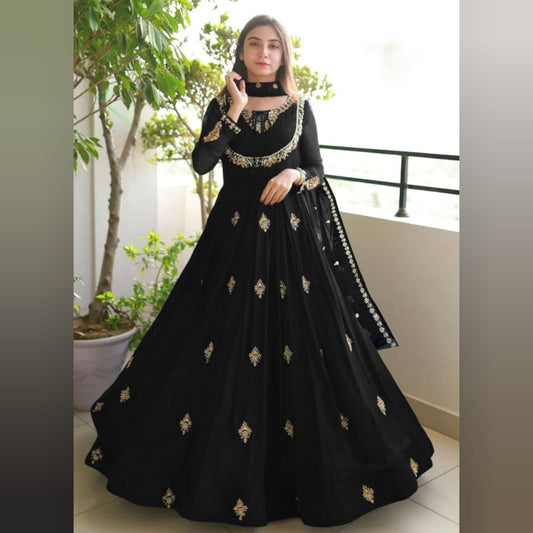 3-Piece Neck, Sleeve & Front Embroidered Chiffon Maxi Set