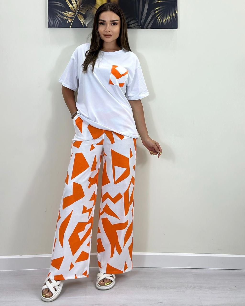Women’s Polyester Dry-Fit Summer Track Suit | Geometric Wide-Leg Lounge Set