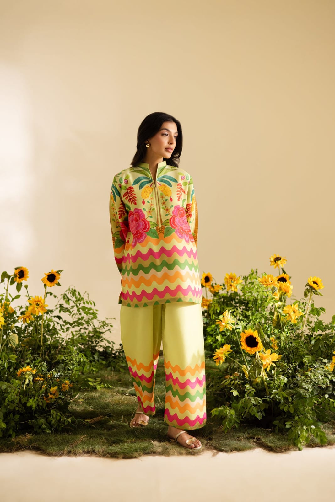 Vibrant Floral & Wavy Printed 2-Piece Co-ord Set