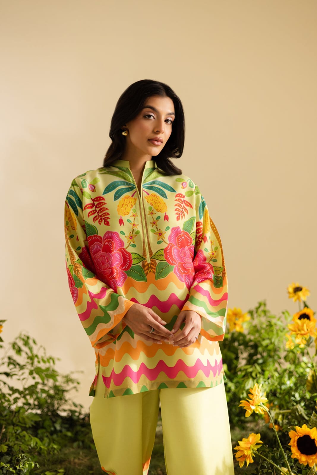 Vibrant Floral & Wavy Printed 2-Piece Co-ord Set