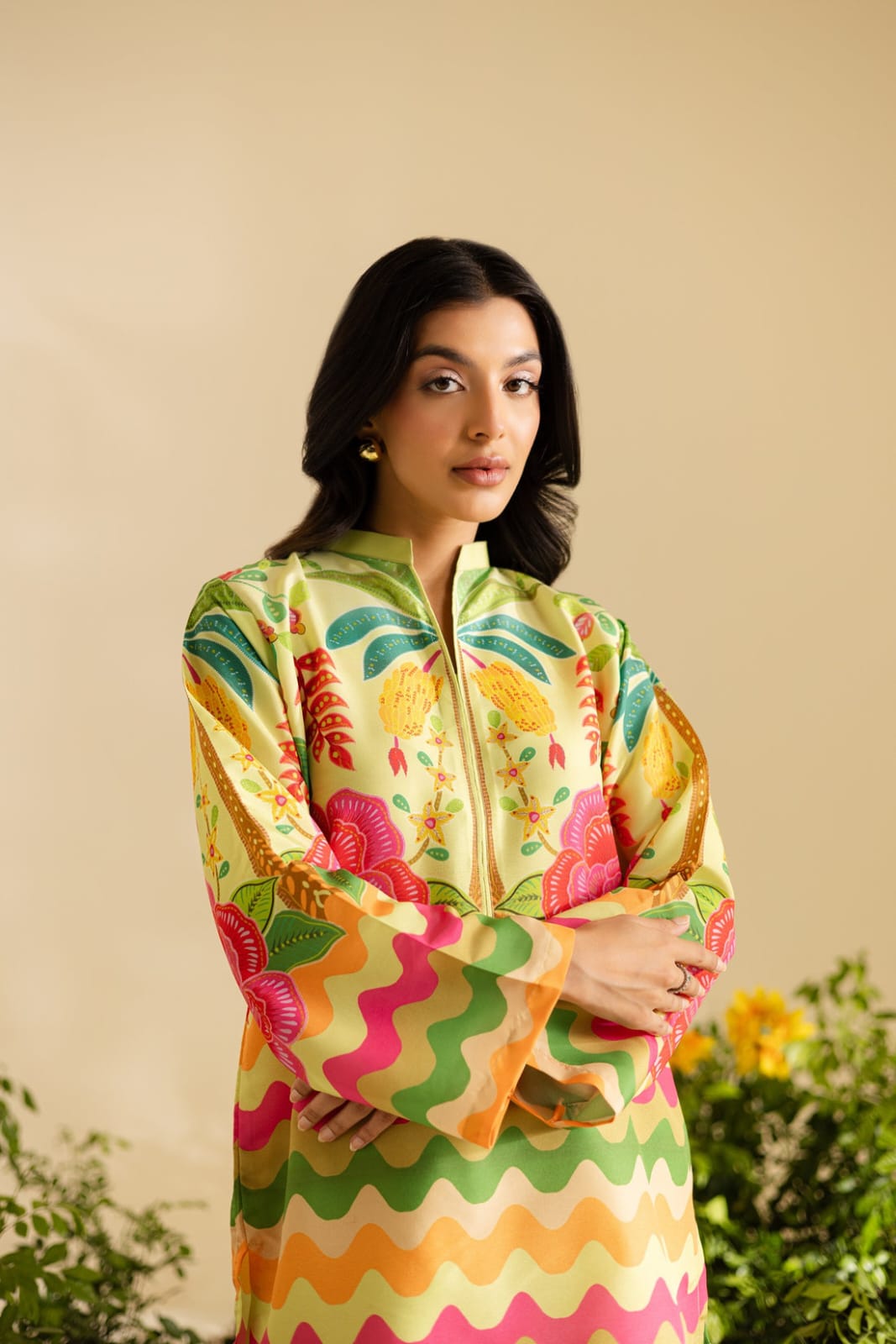 Vibrant Floral & Wavy Printed 2-Piece Co-ord Set