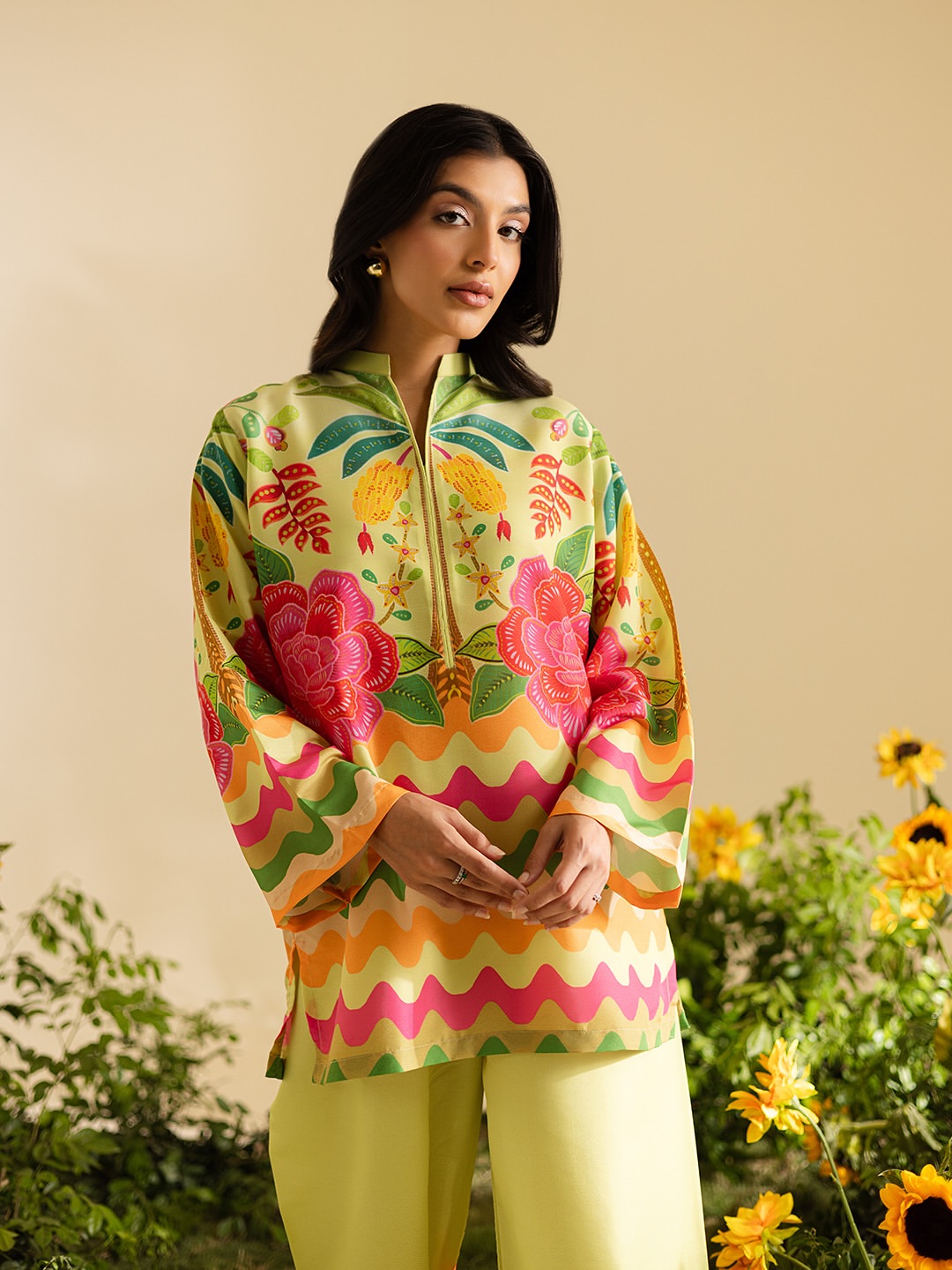 Vibrant Floral & Wavy Printed 2-Piece Co-ord Set