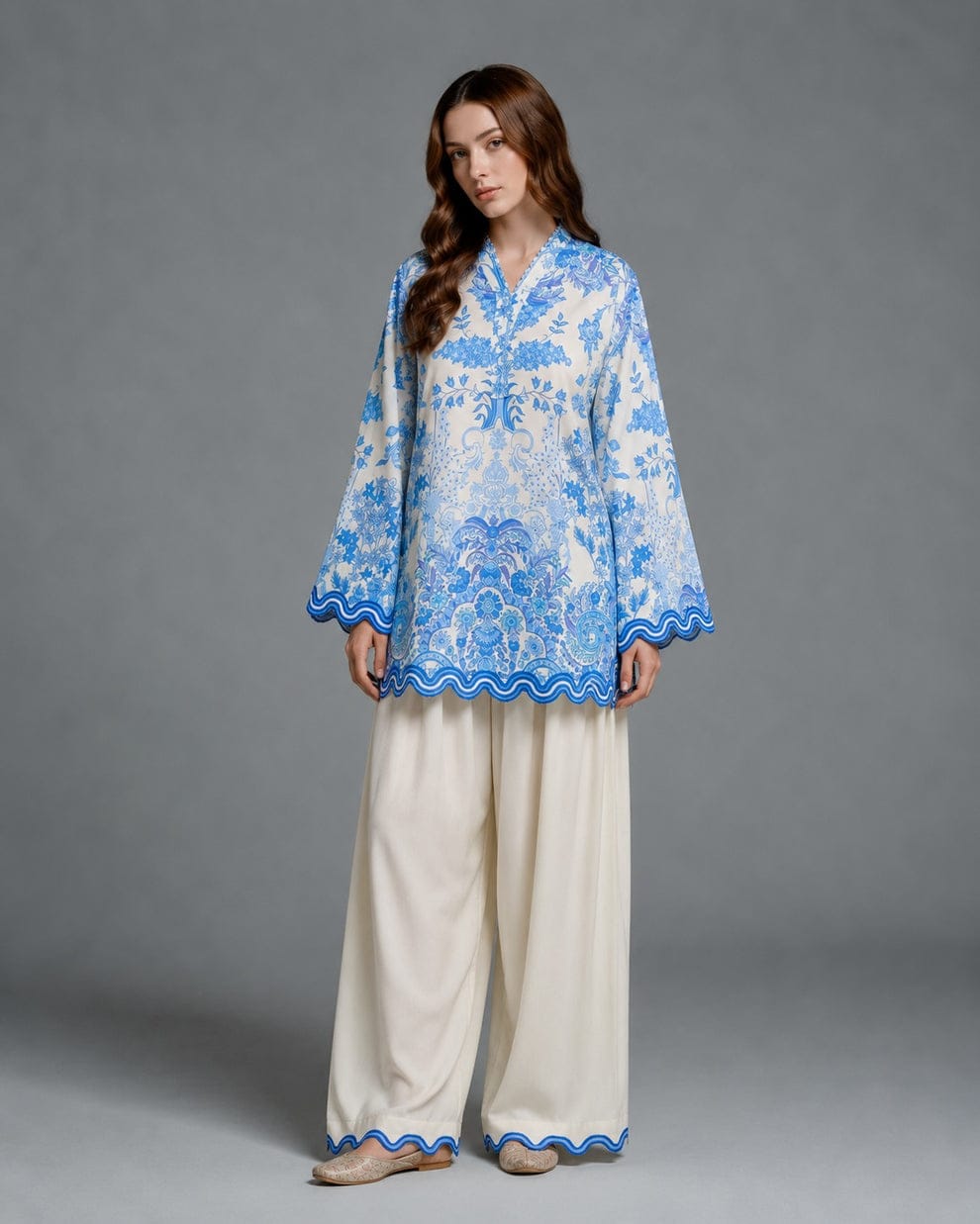 Ocean Breeze Scalloped Printed Lawn Suit – 2 Piece