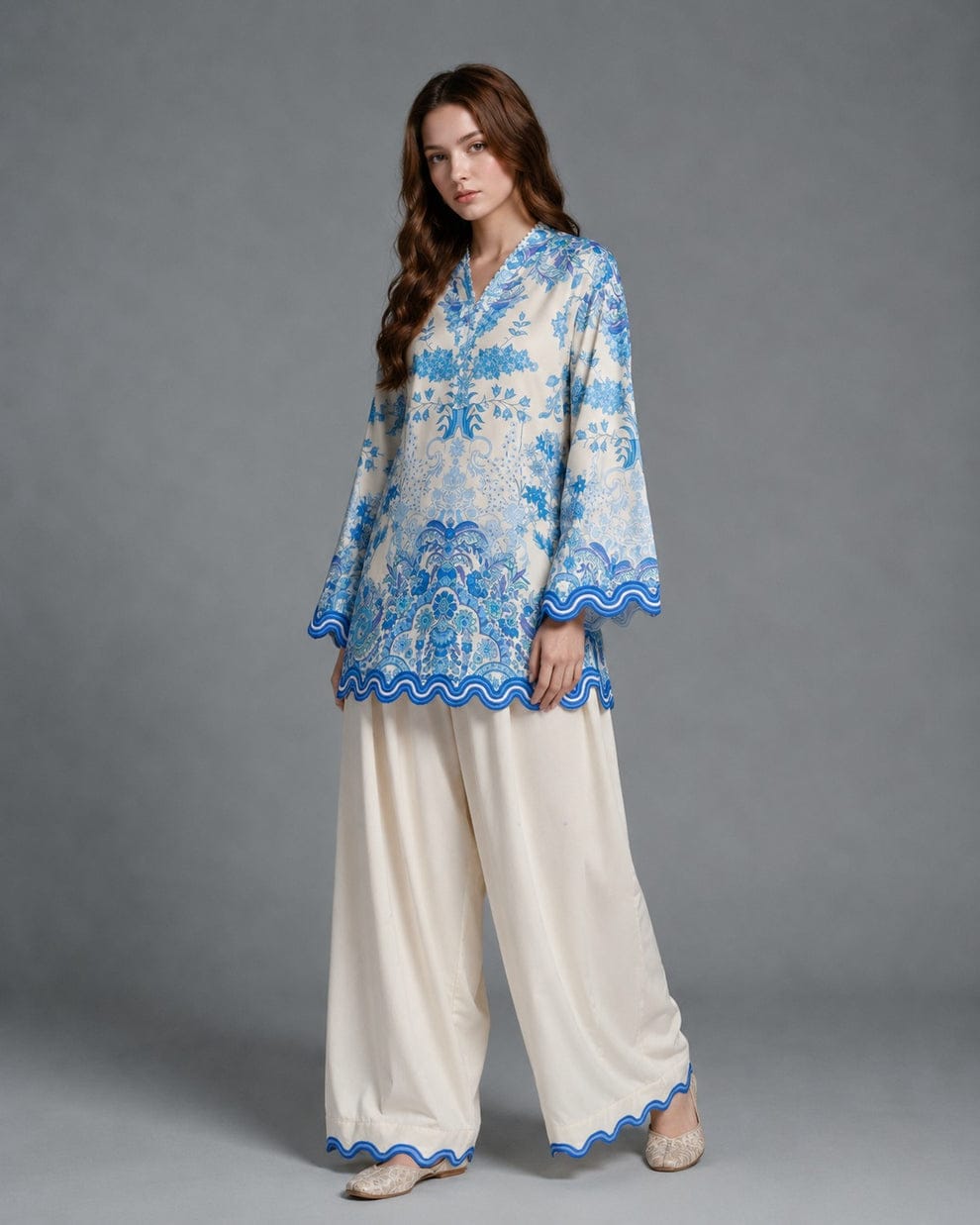 Ocean Breeze Scalloped Printed Lawn Suit – 2 Piece