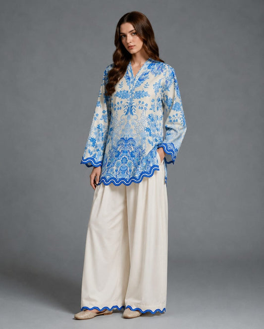 Ocean Breeze Scalloped Printed Lawn Suit – 2 Piece