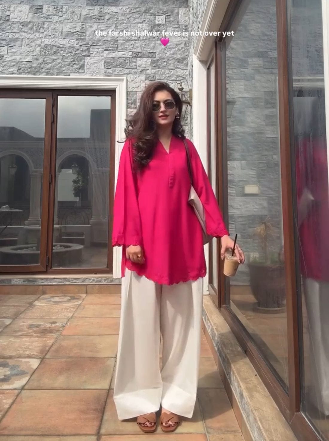 Fuchsia Solid Embroidered Tunic with Farshi Shalwar – 2 Piece
